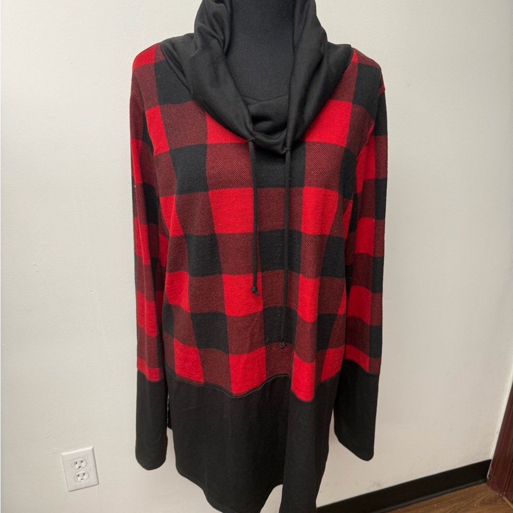 Buffalo Plaid Women's Cowl Neck Sweater - Plus Size 3X